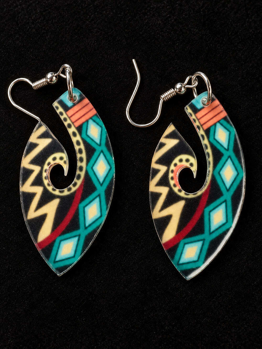 ⚜️ Dangle Earrings | Southwestern-Style | Black Teal Acrylic Hook 💗